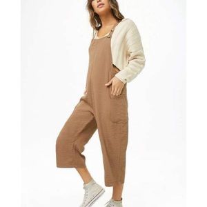 Forever 21 khaki cropped jumpsuit